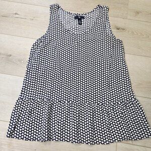 Womens Gap Blue White All Over Heart Print Sleeveless Tank Blouse Top Sz XS